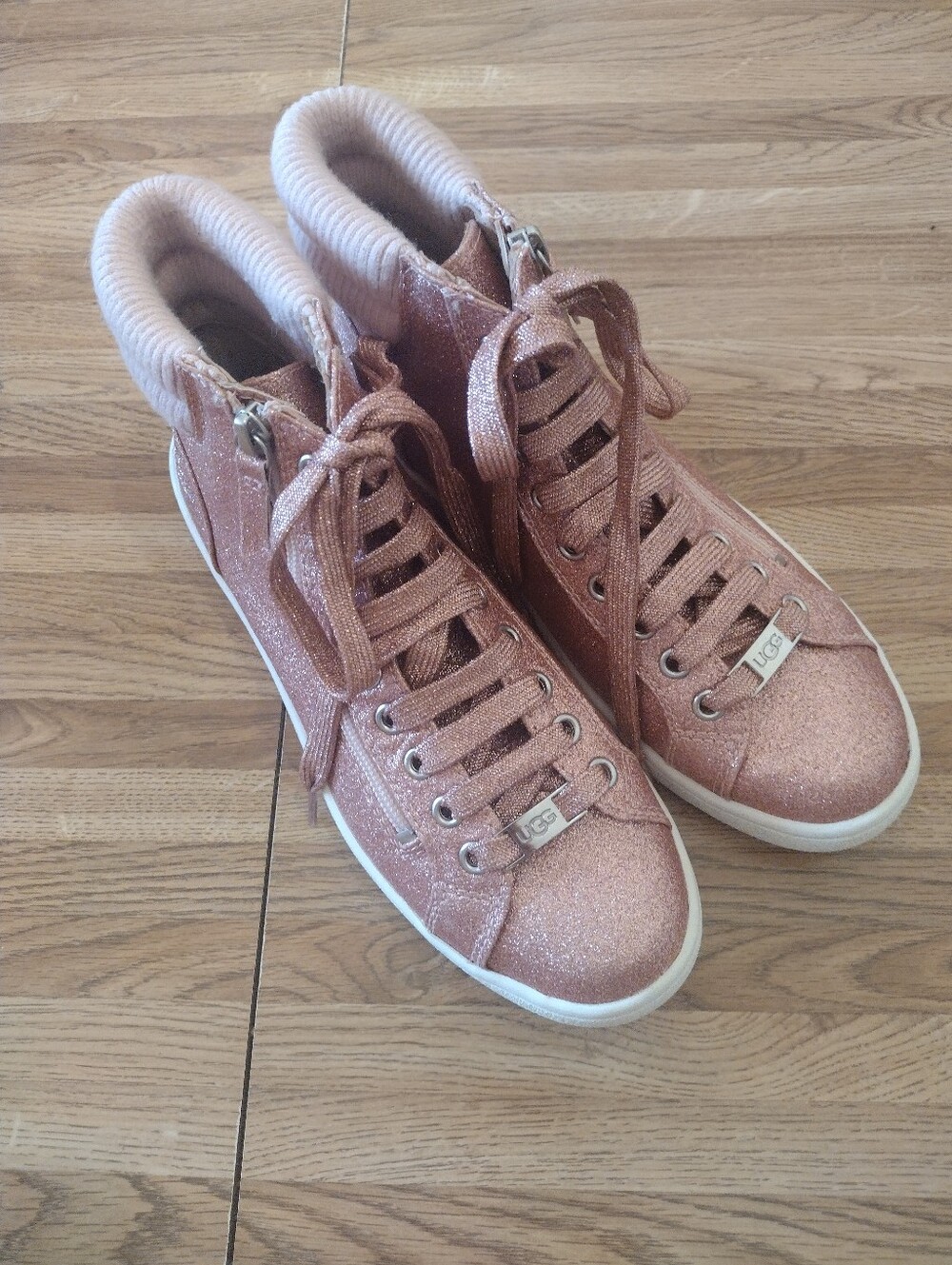 UGG Women's Rose Gold Glitter High-Top Sneakers with Cushioned Collar